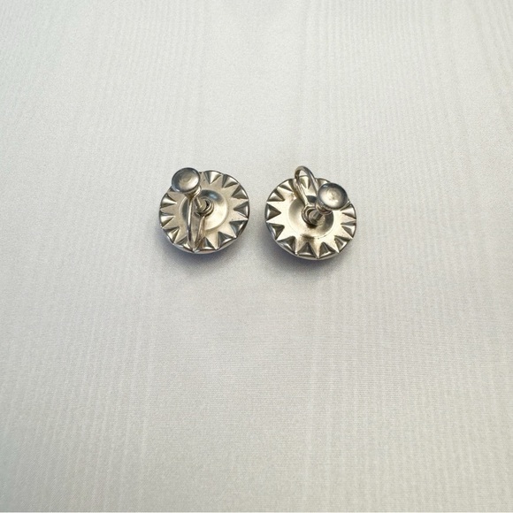 Vintage Plastic Cabochon Rhinestone Earrings Silver Tone Screw Back - Picture 8 of 11